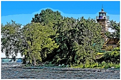 Windmill Point Light Among Trees - Digital Painting